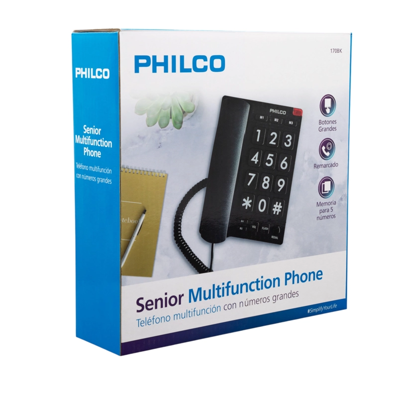 TELEFONO DE RED FIJA PHILCO ADULTO MAYOR CON NÚMEROS GRANDES 170BK - 7