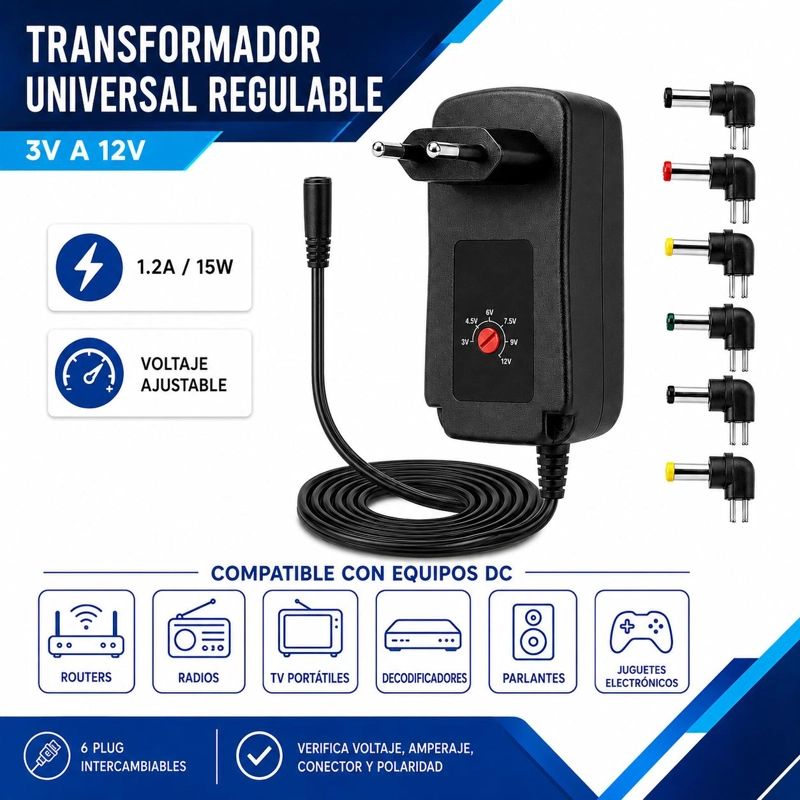 ELIMINADOR DE PILAS PHILCO 1.2 AMPERES + 6 CONECTORES UNIVERSALES - 5