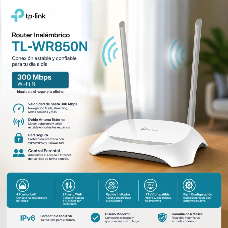 ROUTER TP-LINK WR850N 840N 300MBPS SMART WIRELESS DOBLE ANTENA TL-WR850N - 5
