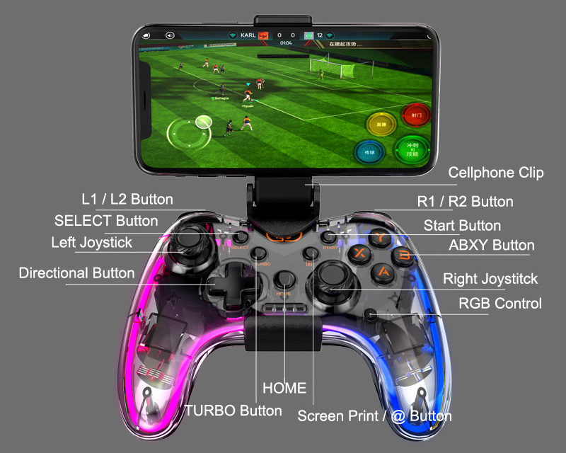 GAMEPAD UNIVERSAL TECMASTER INALÁMBRICO BLUETOOTH MULTIPLATAFORMAS DELUXE RGB - 6