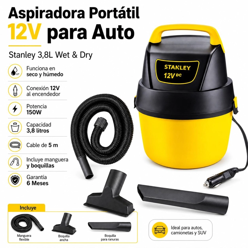 ASPIRADORA STANLEY PORTÁTIL 12V PARA AUTO 3.8 LT SL18125DC - 6