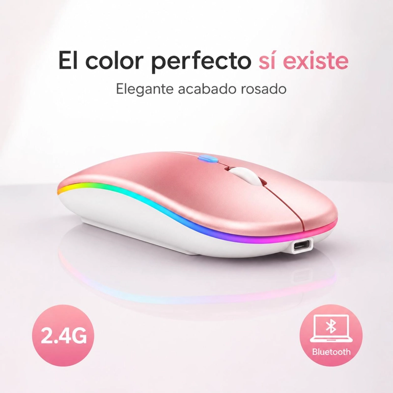 MOUSE INALÁMBRICO TECMASTER DUAL ROSADO RECARGABLE BLUETOOTH + USB 2G 100516-PINK - 5