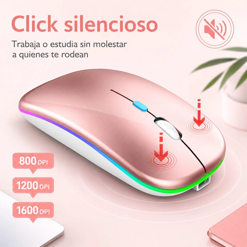 MOUSE INALÁMBRICO TECMASTER DUAL ROSADO RECARGABLE BLUETOOTH + USB 2G 100516-PINK - 7