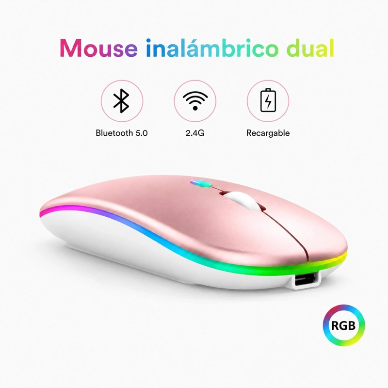 MOUSE INALÁMBRICO TECMASTER DUAL ROSADO RECARGABLE BLUETOOTH + USB 2G 100516-PINK - 9