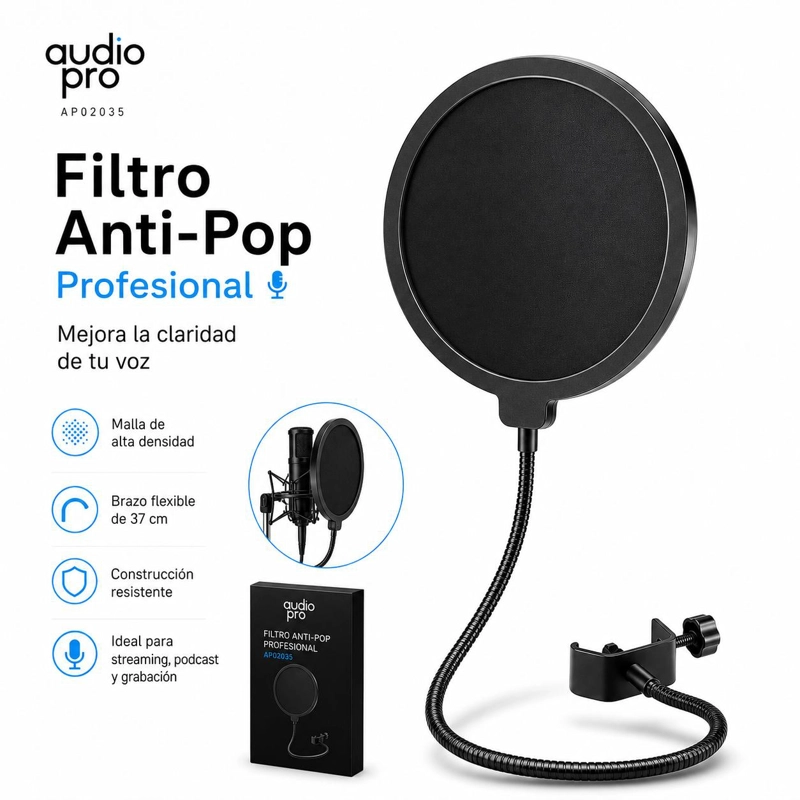 FILTRO AUDIO PRO ANTI-POP MICROFONOS GRABACION AUDIOPRO AP02035 - 6