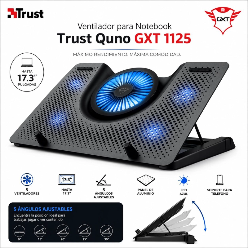 VENTILADOR PARA NOTEBOOK PROFESIONAL 5FAN TRUST QUNO GXT1125 - 7