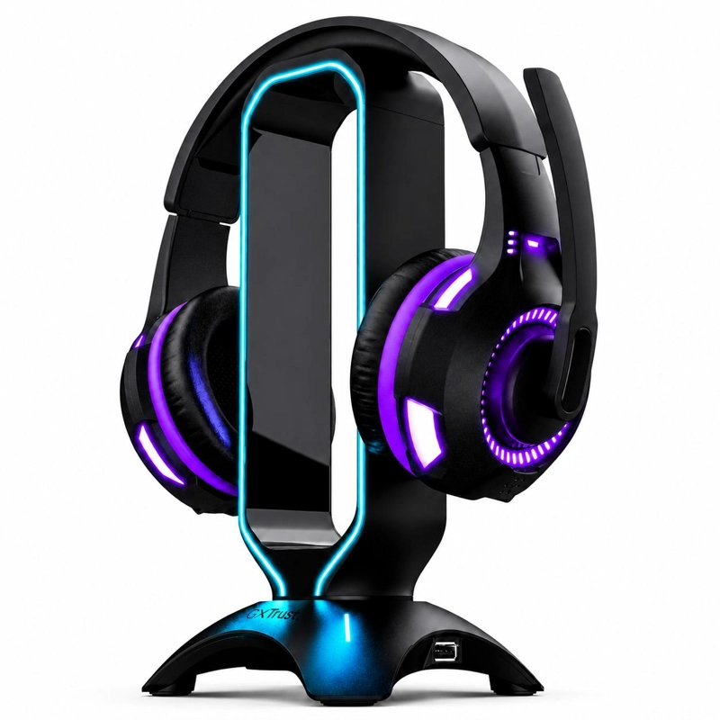 SOPORTE TRUST STAND GAMER RGB AUDÍFONOS GXT 265 + HUB - 1