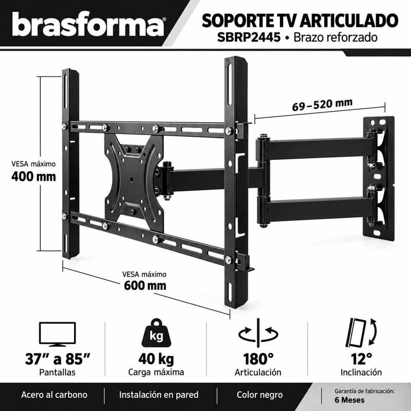 SOPORTE TV TECNOLAB DELUXE DOBLE BRAZO REFORZADO 37" A 70" 35KG - 4