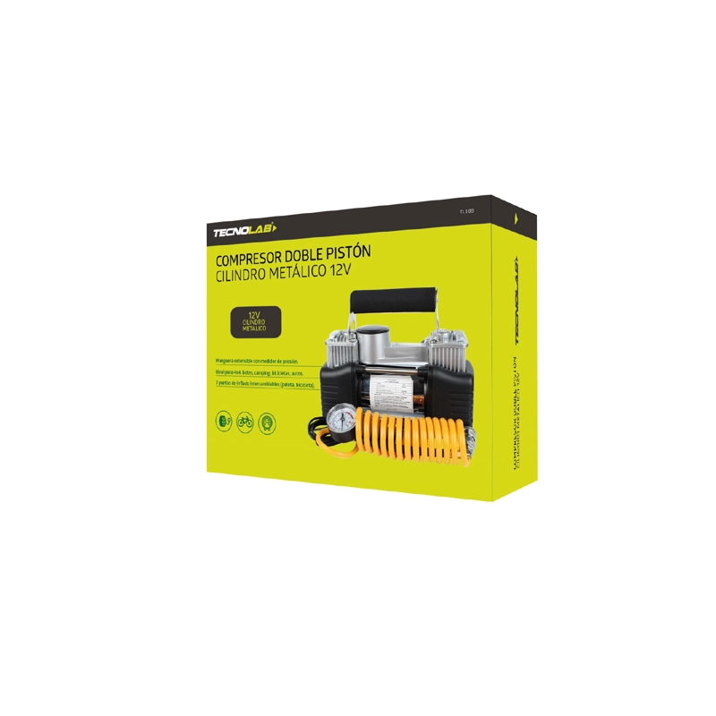 COMPRESOR DE AIRE TECNOLAB PARA AUTOS 12V DOBLE CILINDRO 150 PSI MAX - 9