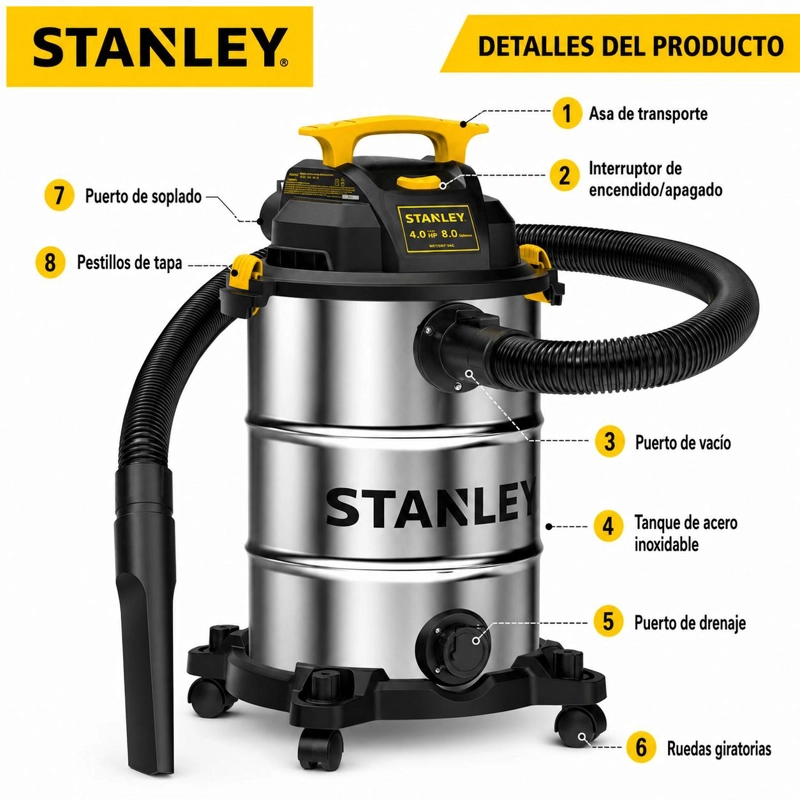 ASPIRADORA PROFESIONAL STANLEY 30LT POLVO & AGUA SL19117 - 5