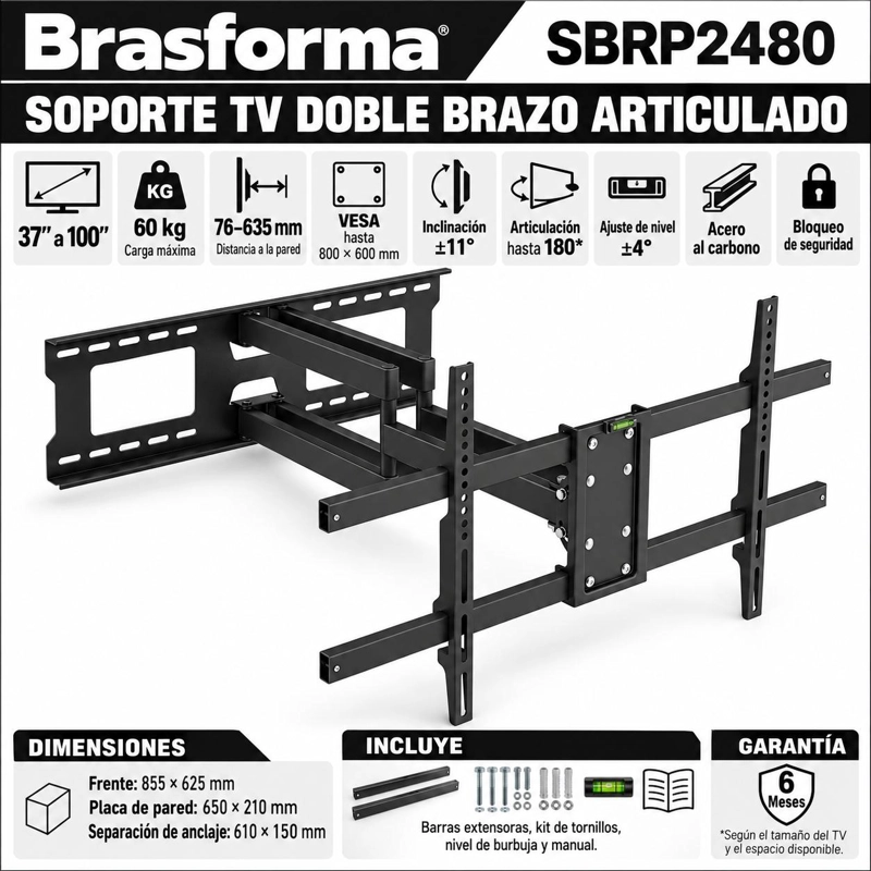 SOPORTE TV PHILCO PROFESIONAL BRAZO ACERO REFORZADO 70" MAX - 7