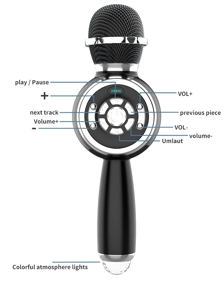 MICRÓFONO PARLANTE KARAOKE BT TWS CON LUCES RECARGABLE BLACK - 4