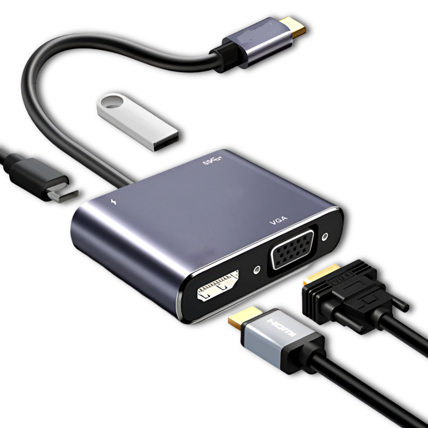 HUB ADAPTADOR 4 EN 1 TYPE-C A HDMI 4K + VGA + USB 3.0+ USB C - 2
