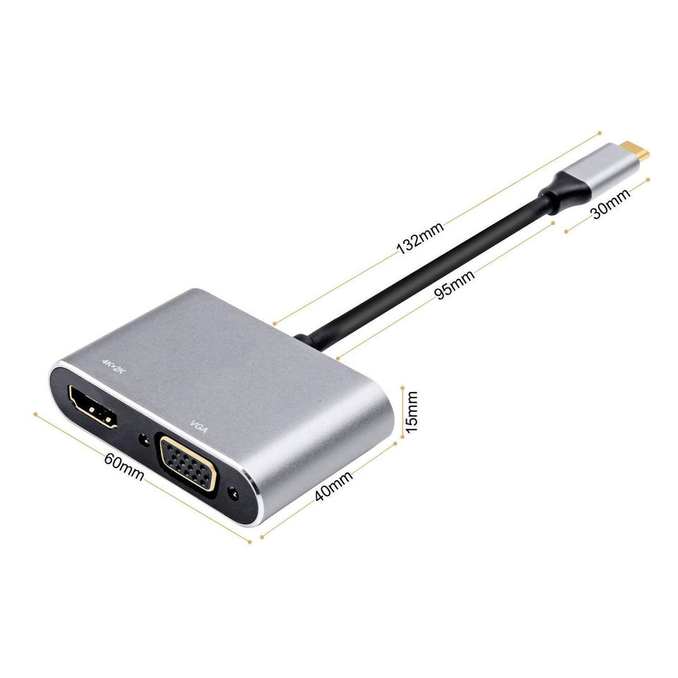 HUB ADAPTADOR 4 EN 1 TYPE-C A HDMI 4K + VGA + USB 3.0+ USB C - 4