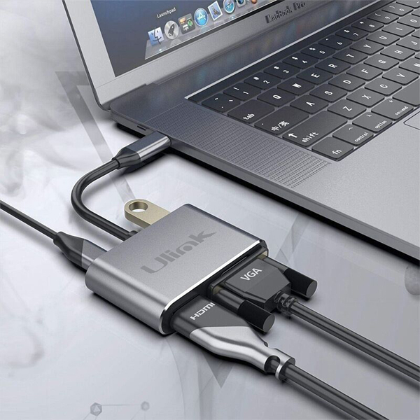 HUB ADAPTADOR 4 EN 1 TYPE-C A HDMI 4K + VGA + USB 3.0+ USB C - 7