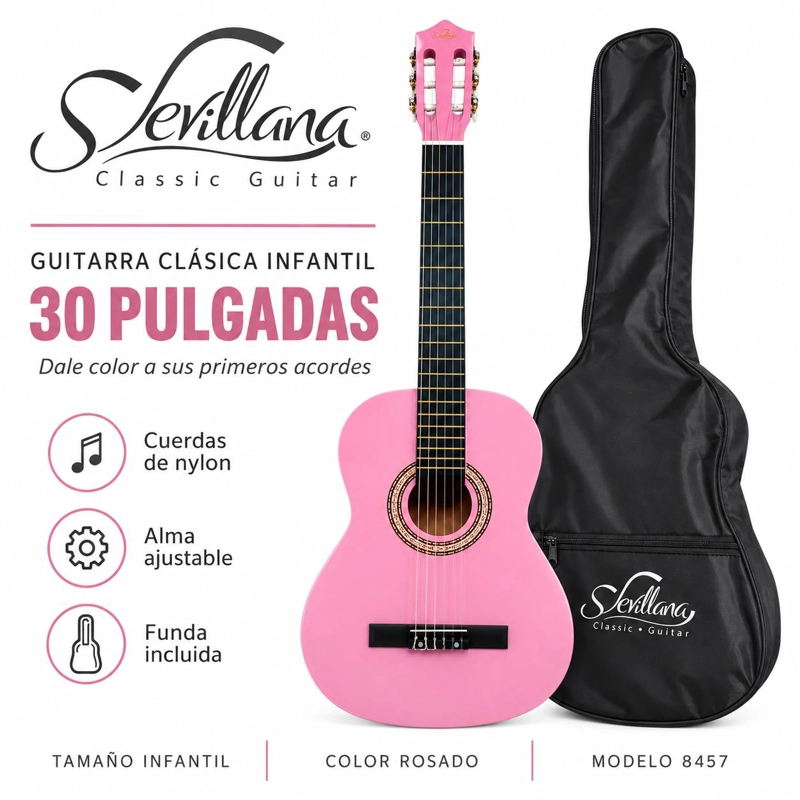 GUITARRA CLASICA SEVILLANA ROSADA 30” CON ALMA + FUNDA 8457 - 5
