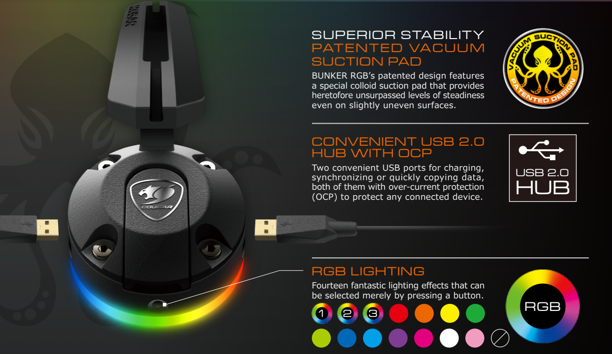HUB USB GAMER COUGAR BUNKER + BUNGEE MOUSE FULL RGB - 8