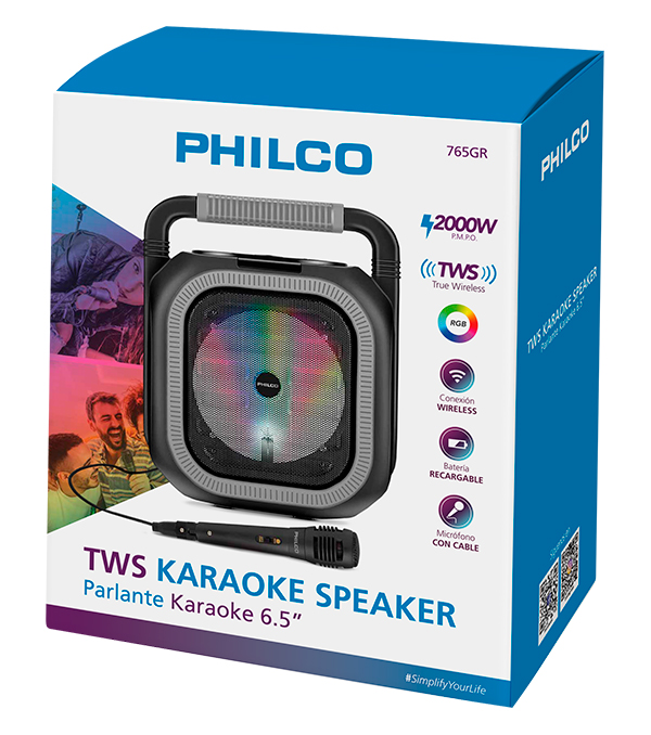 PARLANTE KARAOKE RGB BLUETOOTH + MICROFONO + RADIO FM 765GR - 8