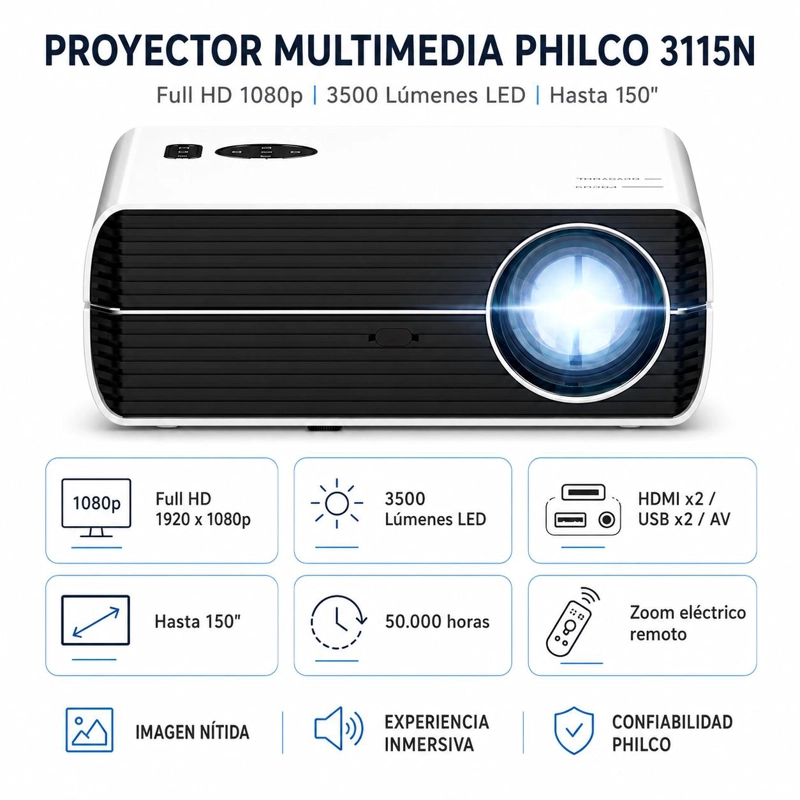 PROYECTOR FULL HD 1920*1080P 3500 LUMENES LED CON HDMI / USB - 6