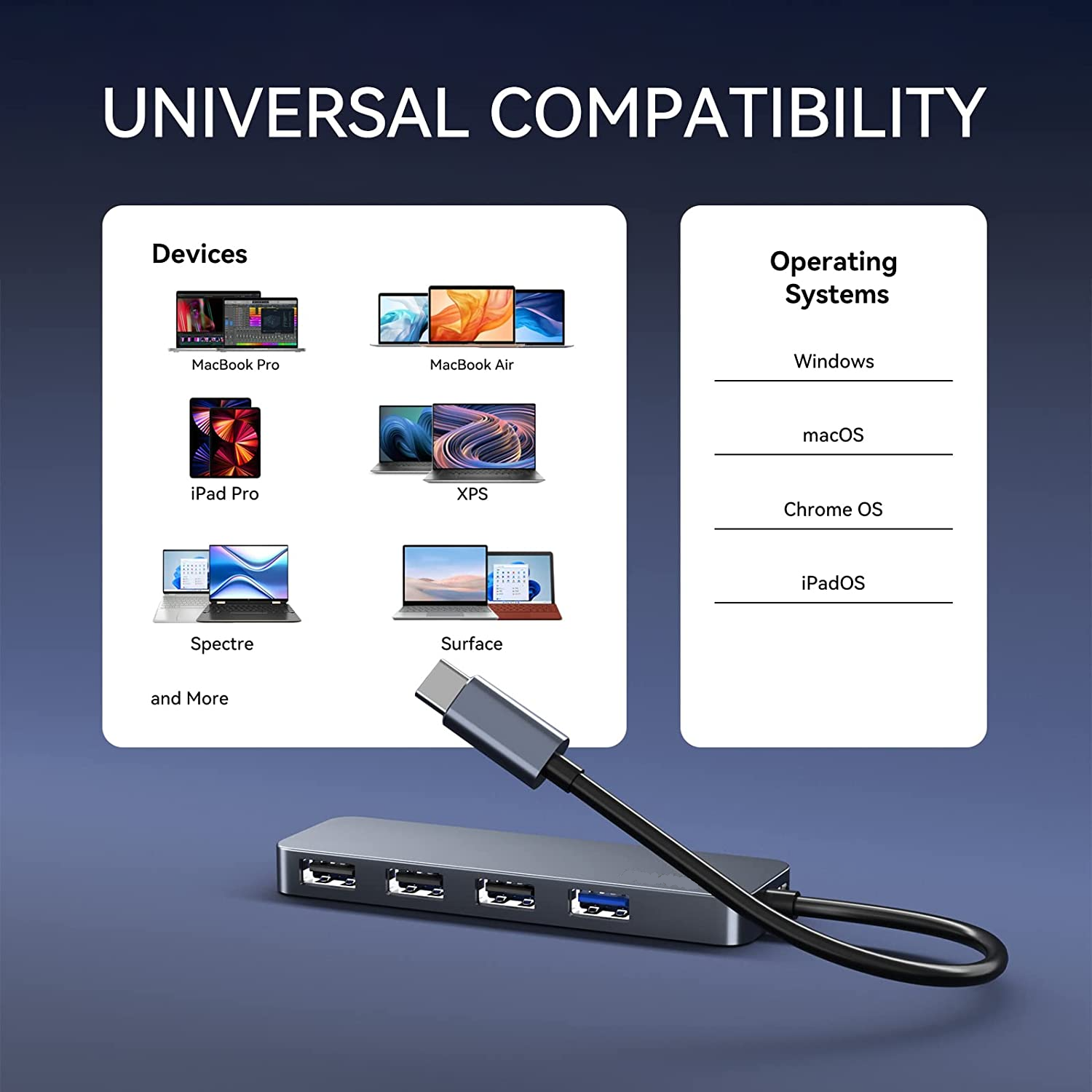 HUB USB-C 3.0 HIGH SPEED 5 GBPS ALUMINIUM FLAT 4 PUERTOS USB - 5