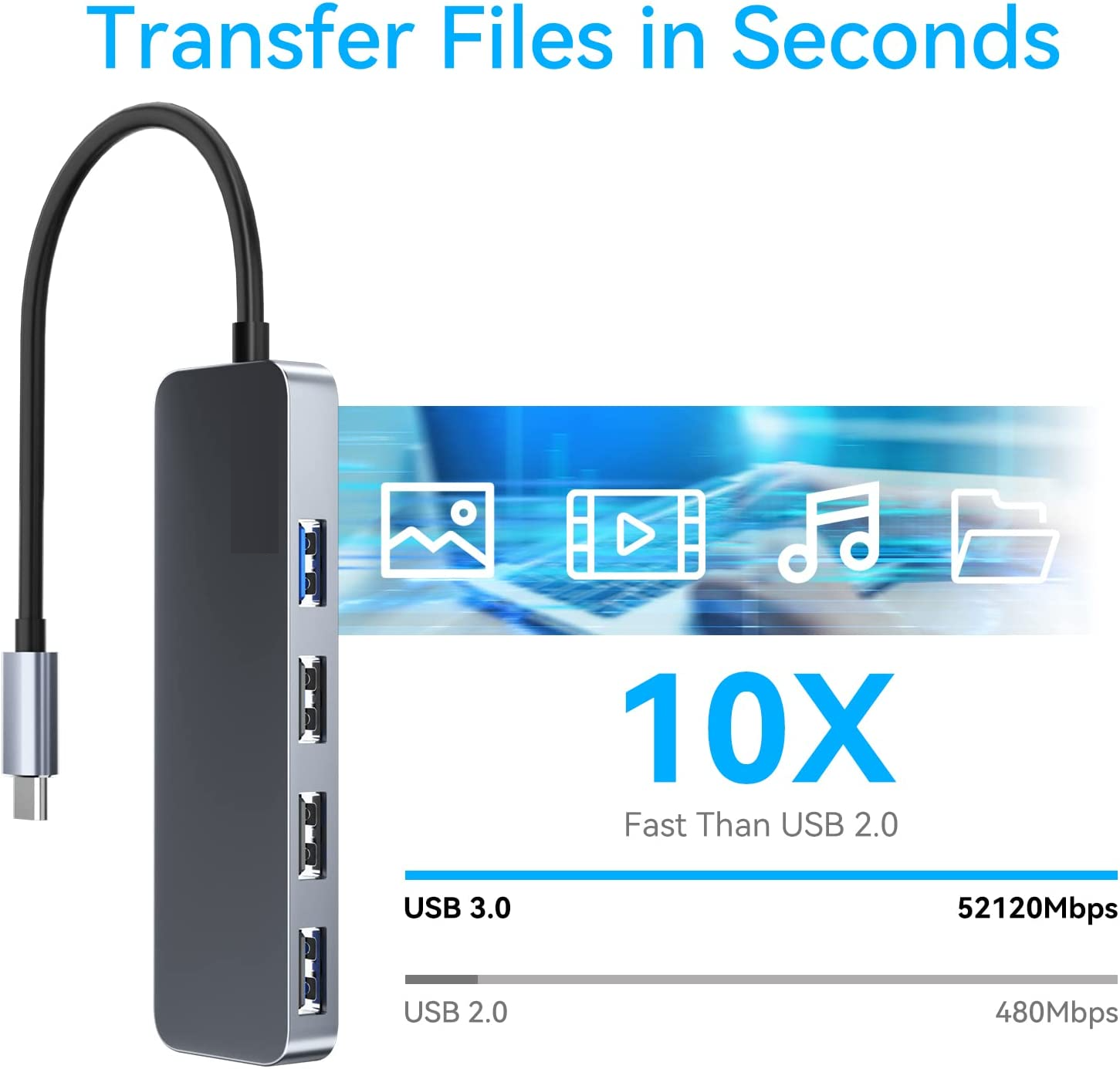HUB USB-C 3.0 HIGH SPEED 5 GBPS ALUMINIUM FLAT 4 PUERTOS USB - 7