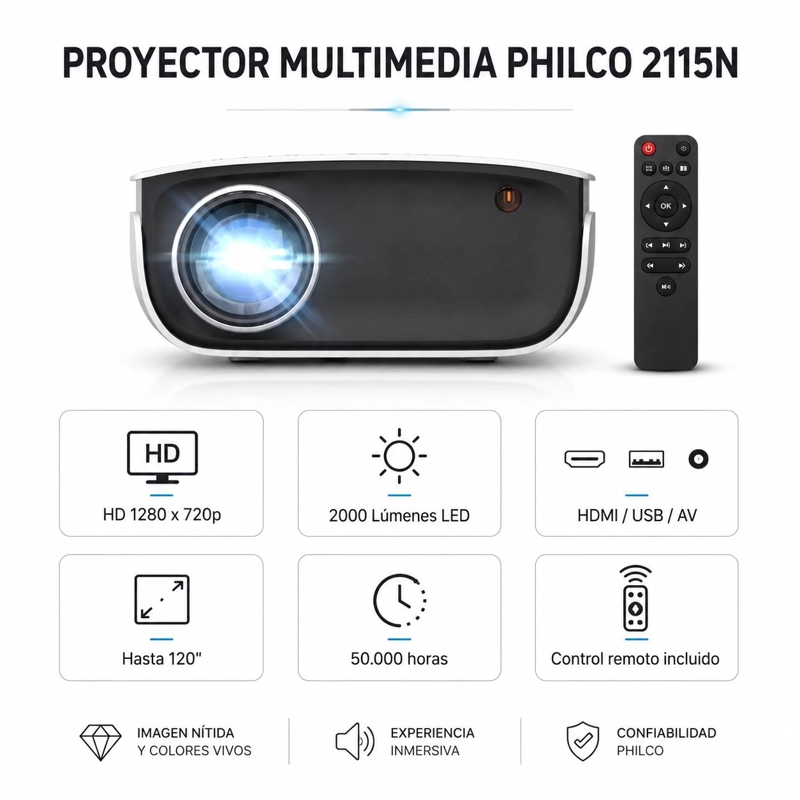 PROYECTOR HD 1280*720P 2000 LUMENES LED CON HDMI / USB / AV - 8
