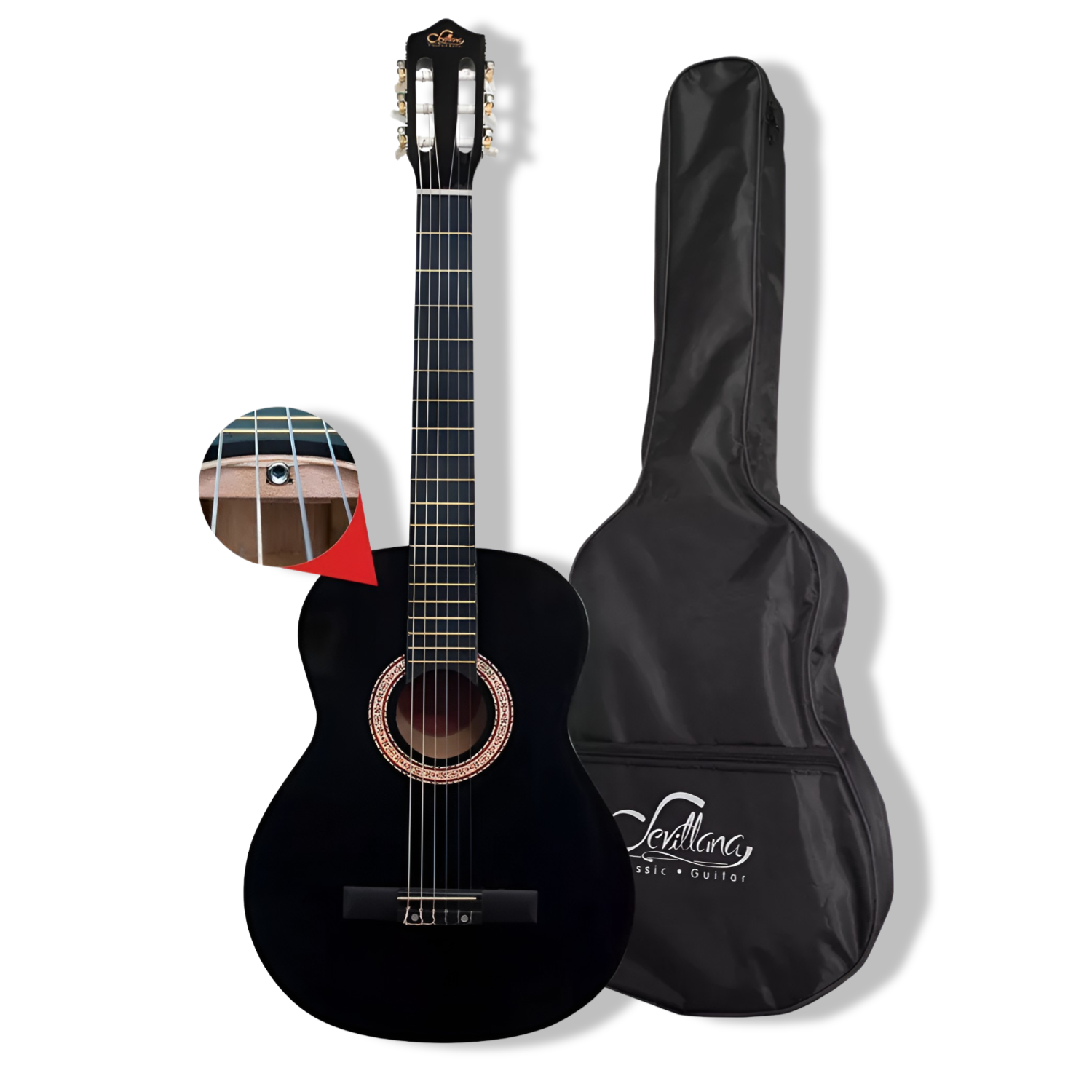 GUITARRA CLASICA SEVILLANA 39” NEGRO CON ALMA + FUNDA 8448 - 2