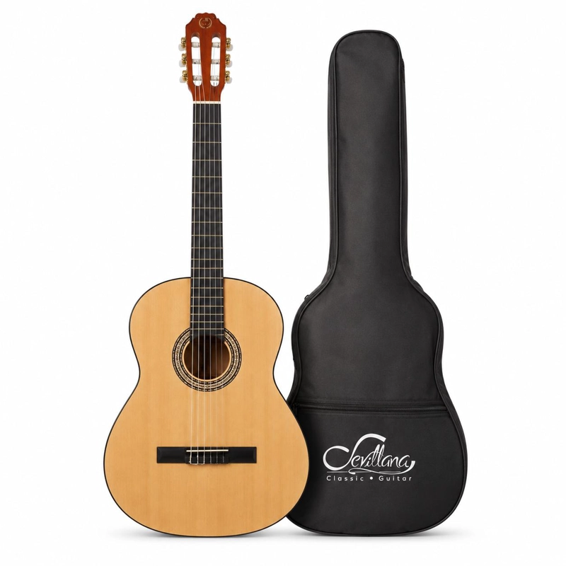 GUITARRA CLASICA SEVILLANA 39” NATURAL CON ALMA + FUNDA 8446 - 1
