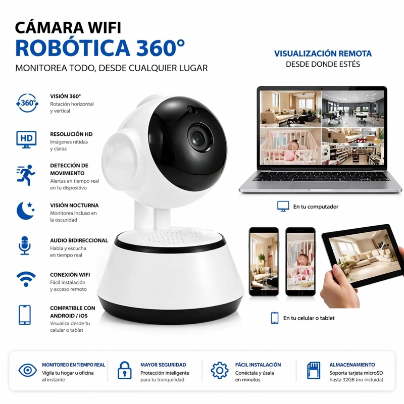 CÁMARA PHILCO WIFI ROTATORIA 360° HD ROBOTICA PTZ INTERIOR W3860 - 9