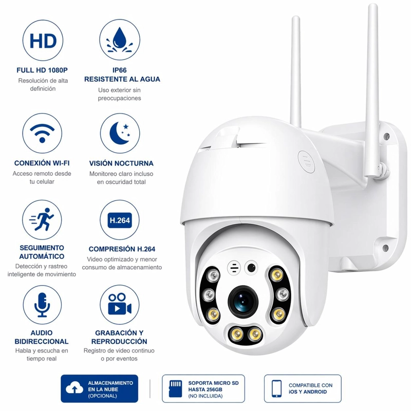 CÁMARA PHILCO SEGURIDAD ROBÓTICA 1080P PTZ WIFI WATERPROOF IP66 W4120 - 7