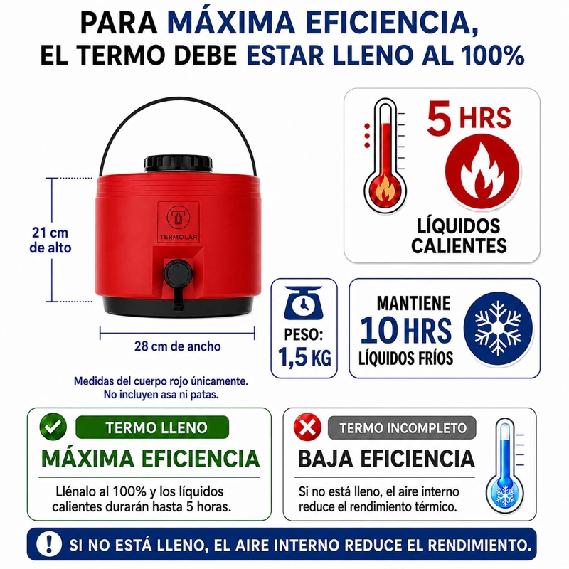 MAXI TERMO 6 LITROS TERMOLAR ROJO PARA AGUA CALIENTE Y FRIA - 7