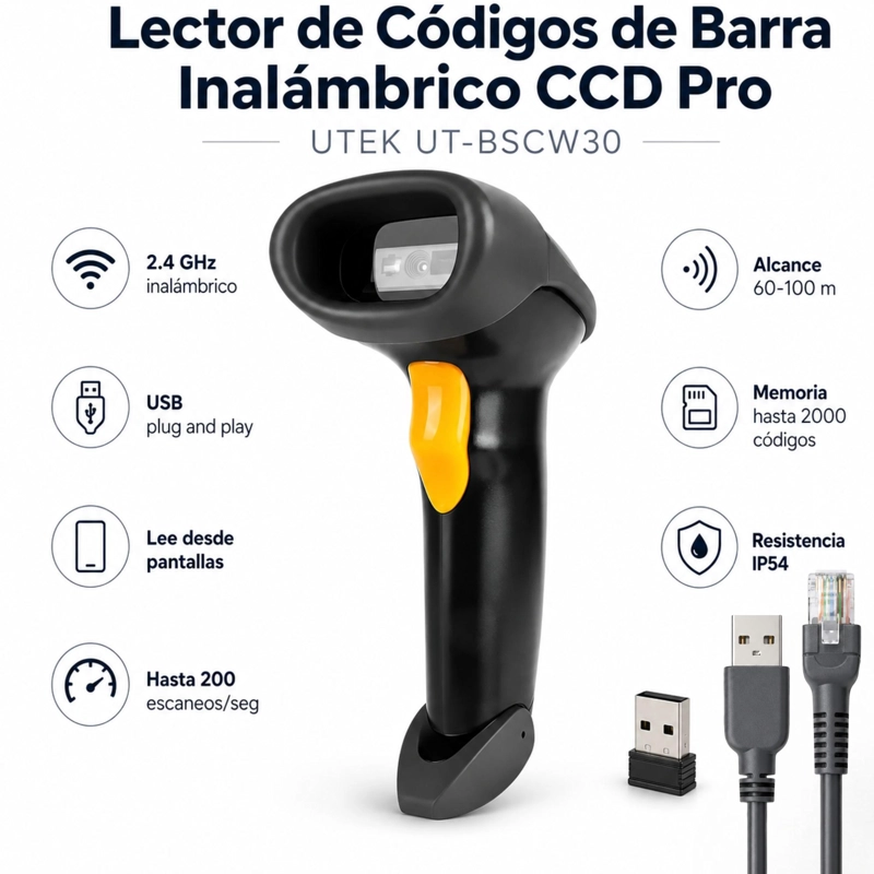 LECTOR DE CÓDIGOS DE BARRA UTEK UT-BSCW30 2G INALÁMBRICO CCD 2.4G RECARGABLE - 4