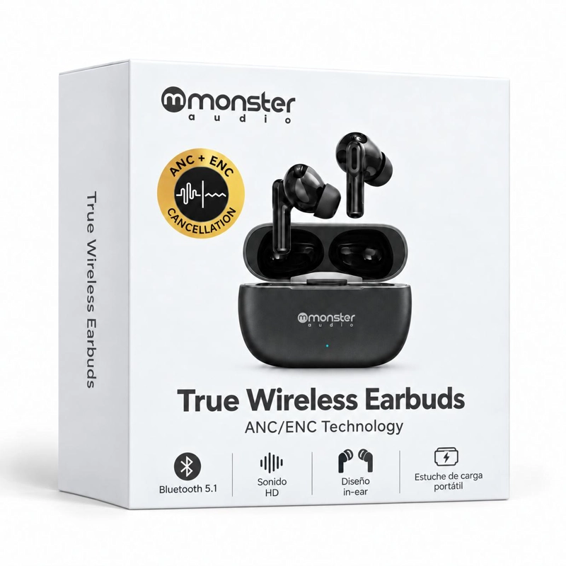 AUDÍFONOS MONSTER AUDIO TRUE WIRELESS MTW9 BLUETOOTH NEGRO - 1