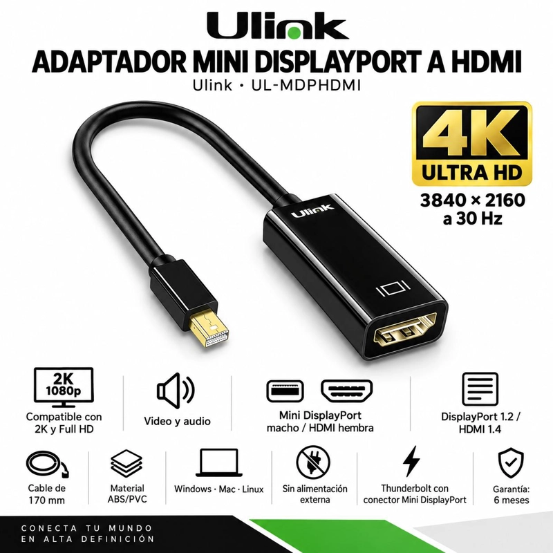 CABLE ALÁMBRICO MANHATTAN MINI DISPLAY PORT A HDMI PROFESIONAL 322461 - 5