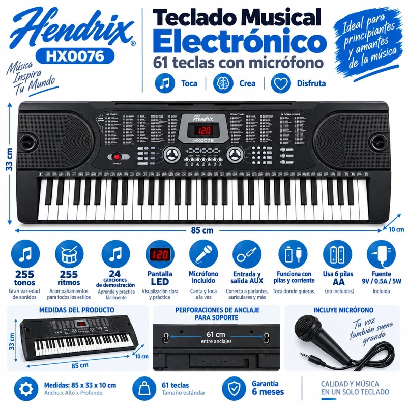 TECLADO MUSICAL DE 61 TECLAS - PIANO ELECTRONICO - 9