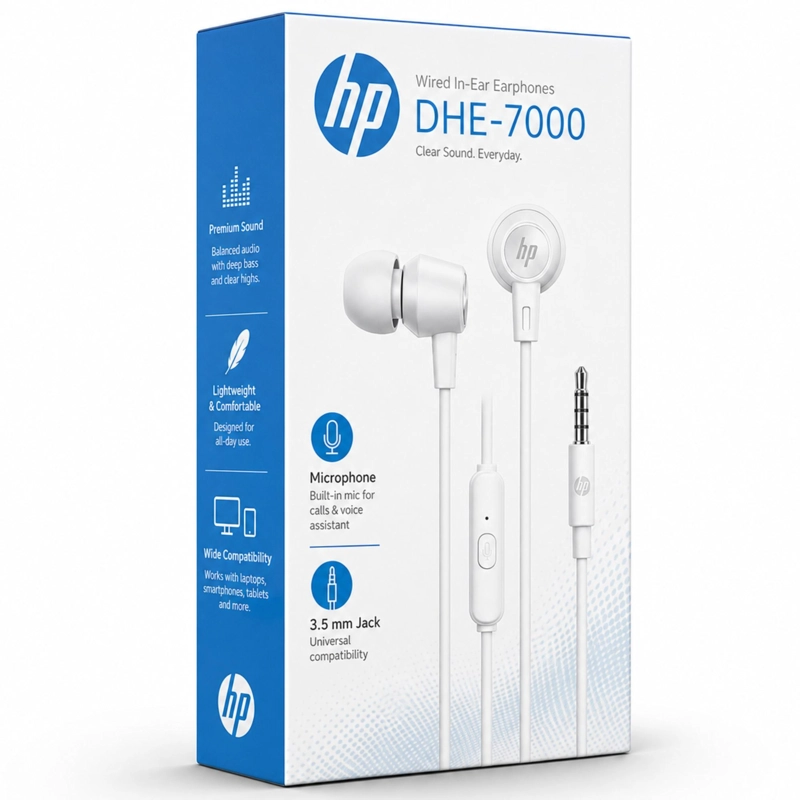 AUDÍFONOS HP IN EAR MANOS LIBRES DHE-7000W BLANCO - 1