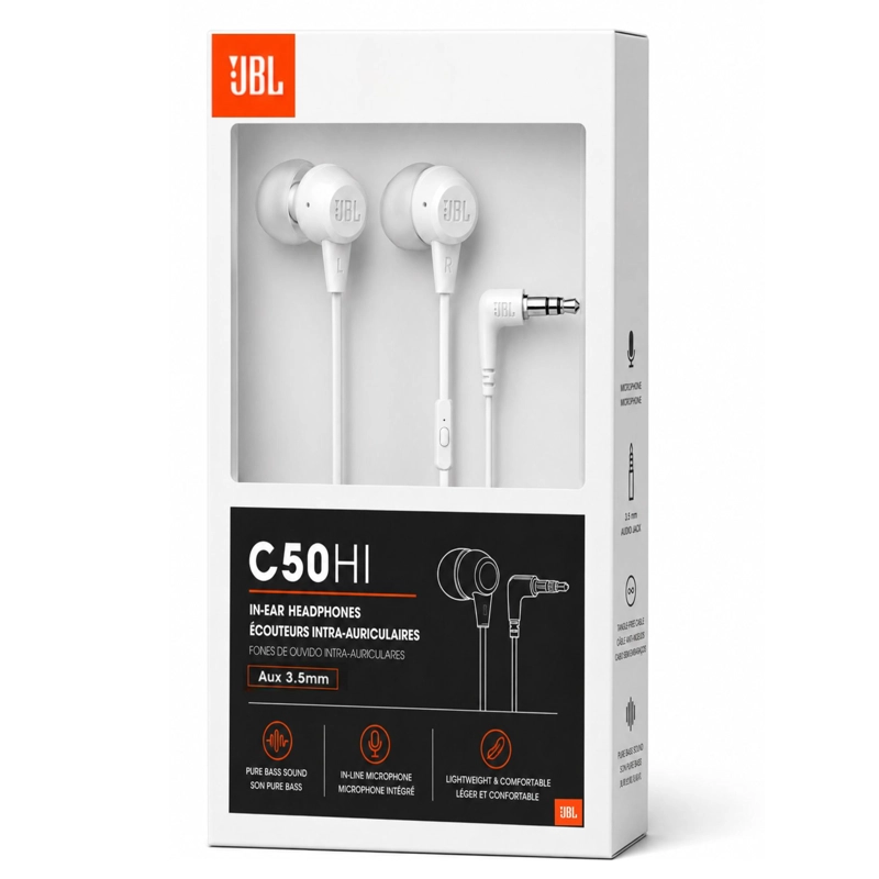 AUDÍFONOS JBL IN EAR MANOS LIBRES C50HI HARMAN BASS BLANCO - 1