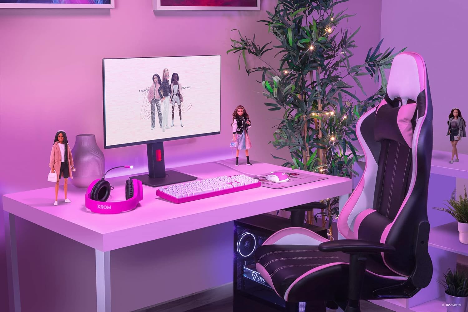 AUDÍFONOS GAMER KROM HEADSET KHALI BARBIE MULTIPLATAFORMA ROSADO - 7