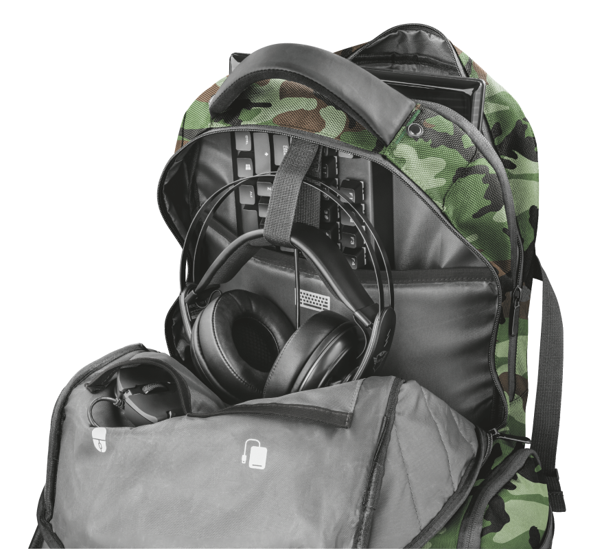 MOCHILA GAMER TRUST GXT 1250C XL KAMO MILITARY REFORZADA 23868 - 2