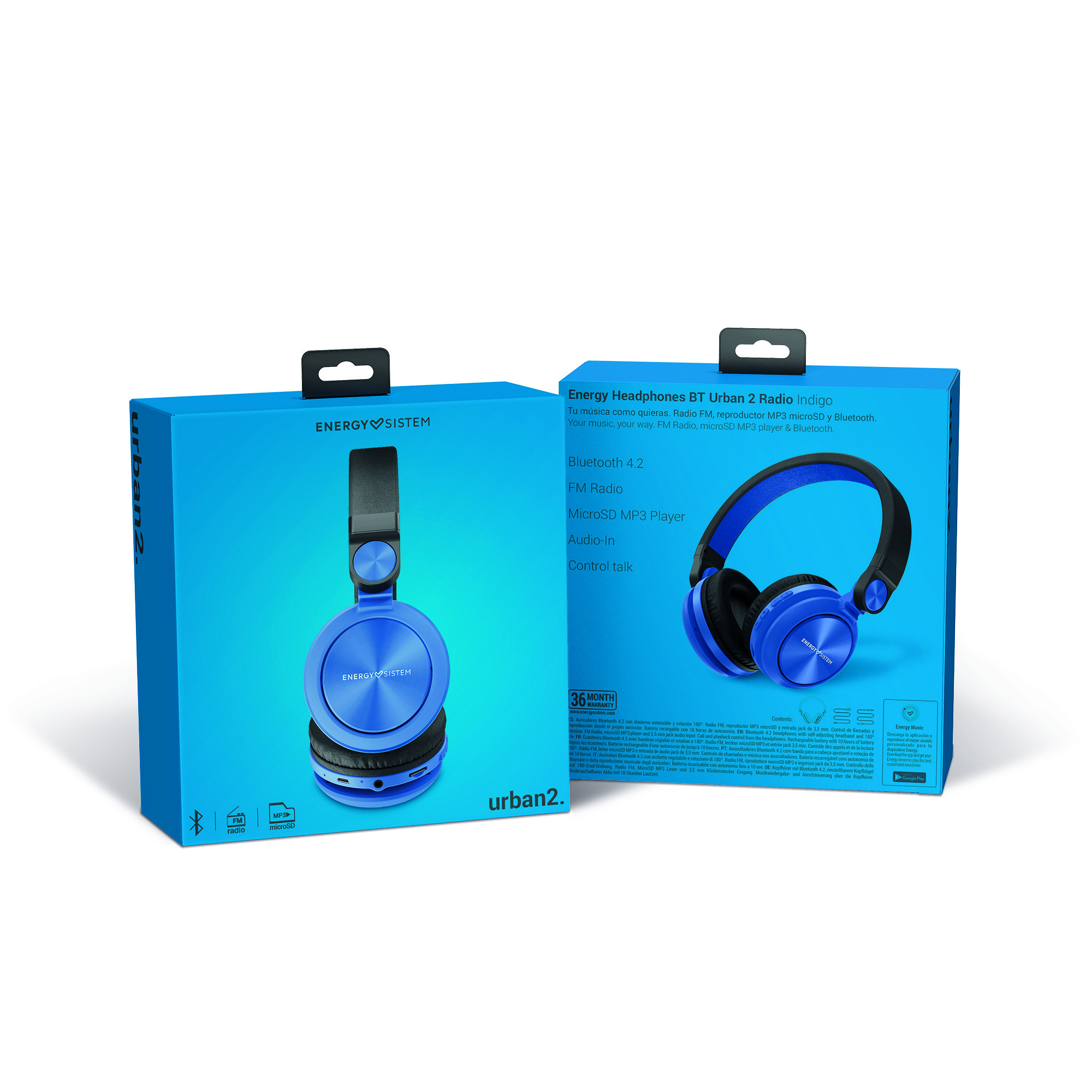 AUDÍFONOS ENERGY SISTEM URBAN 2 FM SD ASISTENTE BLUETOOTH INDIGO - 6
