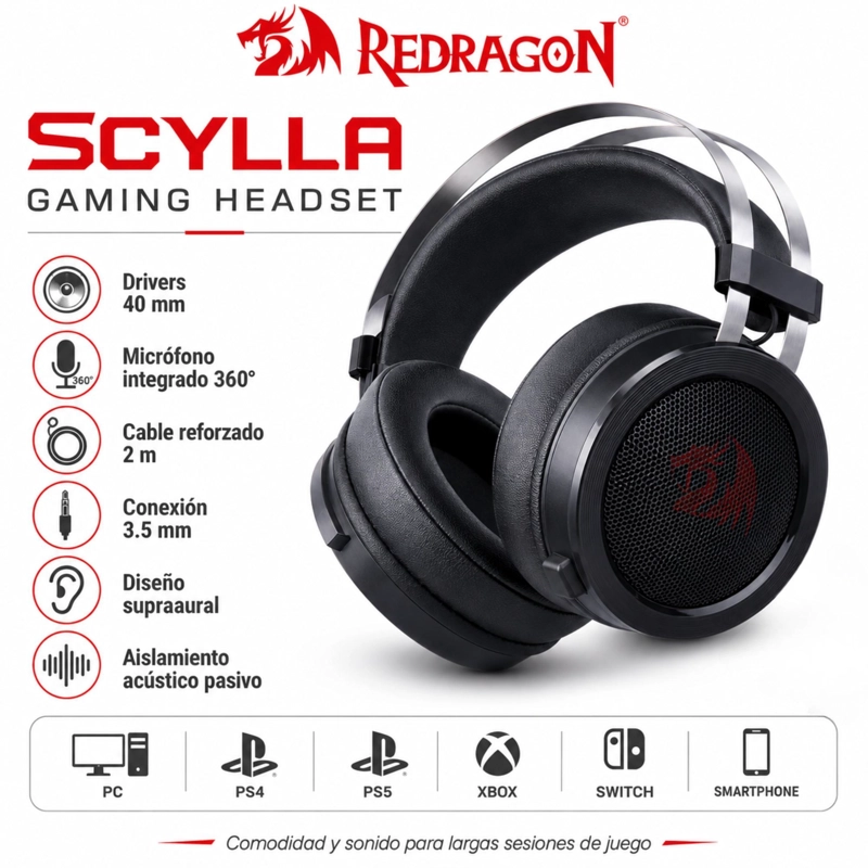 AUDÍFONOS GAMER REDRAGON HEADSET H901 SCYLLA MULTIPLATAFORMA - 9