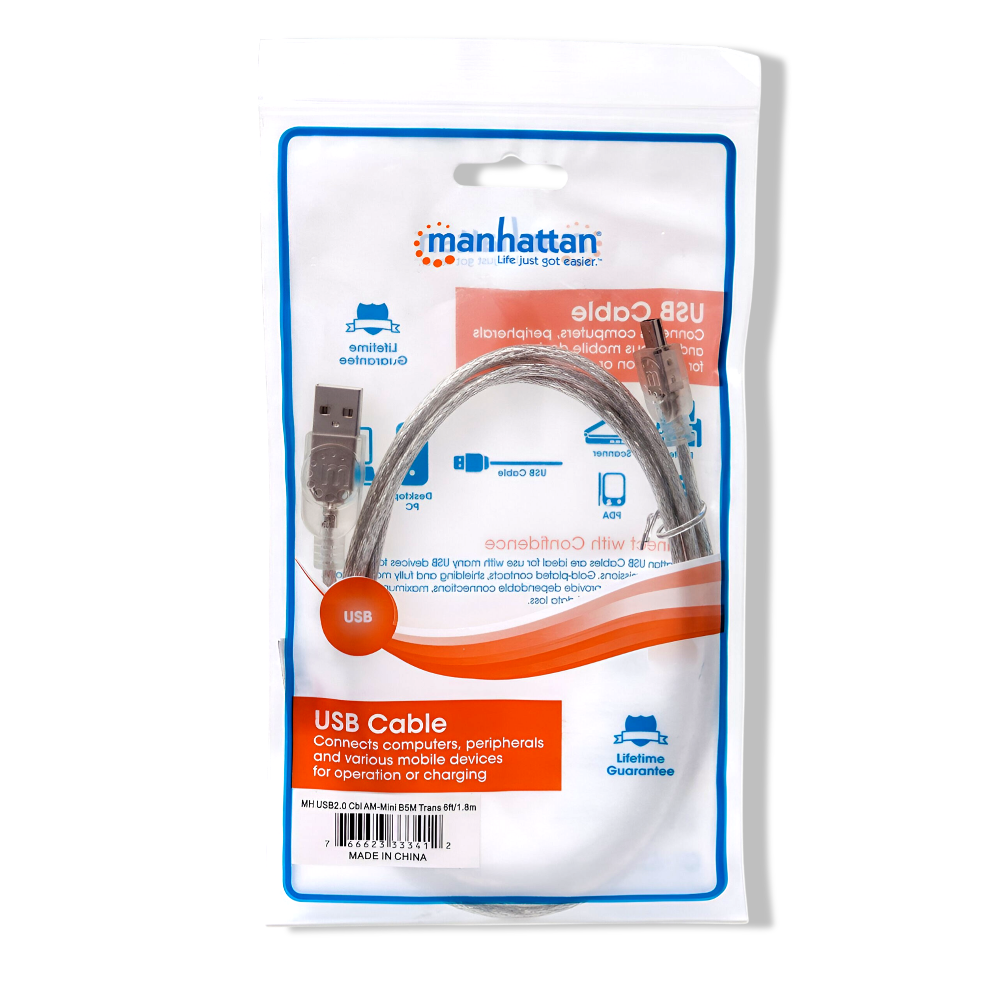 CABLE DE DATOS MINI USB PROFESIONAL 1.8M MANHATTAN 5PINES V3 - 3