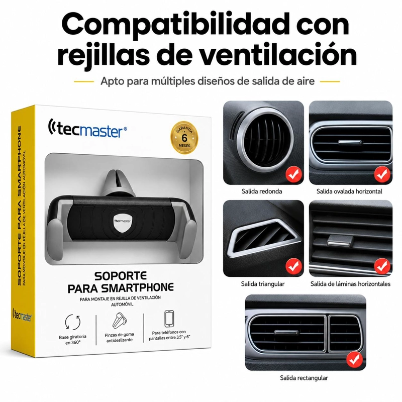 SOPORTE DE AUTO TECMASTER TM-AT-PH30 PARA REJILLA RETRÁCTIL - 6