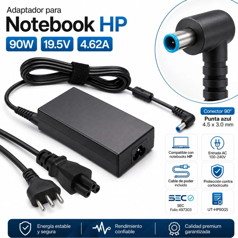 CARGADOR NOTEBOOK UTEK PARA HP 19.5V 4.62A P.AZUL 4.5*3MM 90W SEC - 6