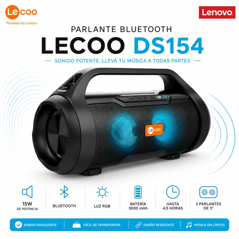 PARLANTE BLUETOOTH LENOVO PORTATIL LECO DS154 RETROILUMINADO - 3