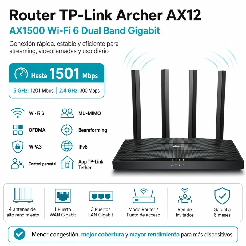 ROUTER TP-LINK WIFI 6 DUAL BAND ARCHER AX12 AX1500 STREAMING - 7