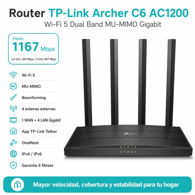 ROUTER TP-LINK AC1200 ARCHER C6 MU-MIMO GIGABYTE - 4