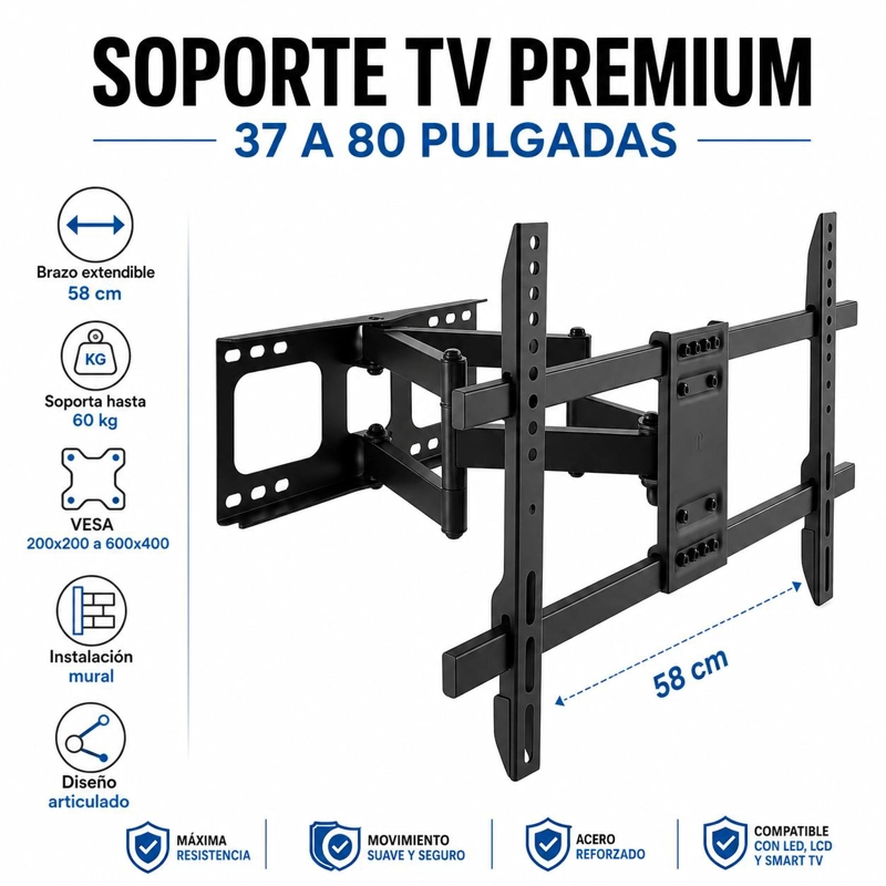 SOPORTE TV TECNOLAB PREMIUM BRAZO 58CM 32"A 80" - 8