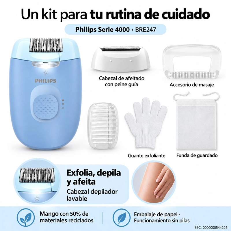 DEPILADORA PHILIPS SERIE 4000 BRE247 ALAMBRICA CON LUZ LED - 4