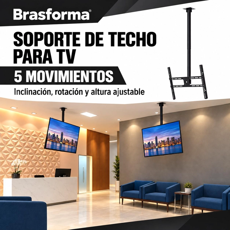 SOPORTE DE TV PARA TECHO GIRATORIO AJUSTABLE 80' MAX - 9